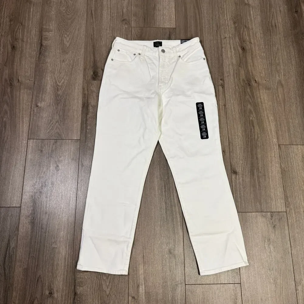 J.Crew Curvy Essential Straight Jeans WMNS 28 White Denim All Day Stretch Ankle